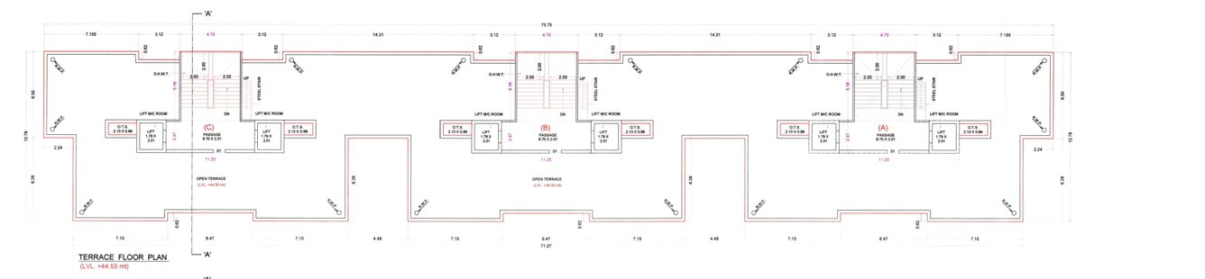 vacanza city Block A, B & C Cluster Plan for Terrace Floor
