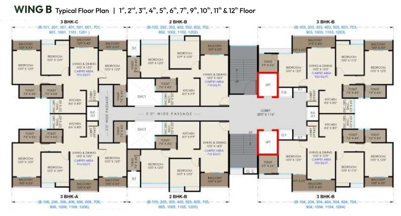  aranyam Block B Cluster Plan from 1st to 12th Floor