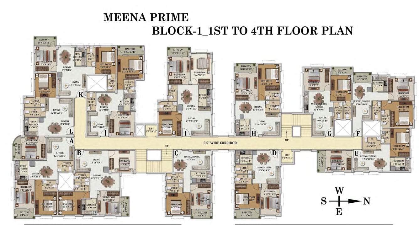  meena prime Block 1 Cluster Plan from 1st to 4th Floor