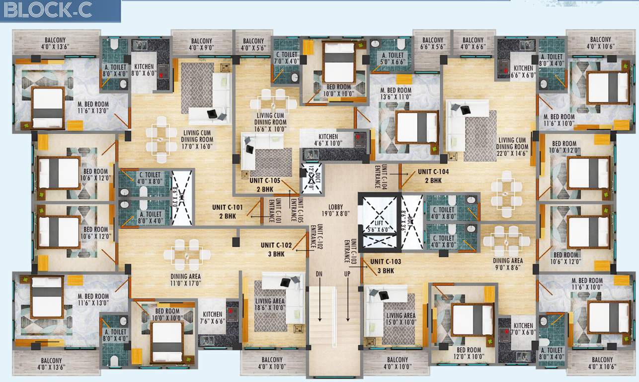 galaxy apartments Block C Cluster Plan from 1st to 4th Floor