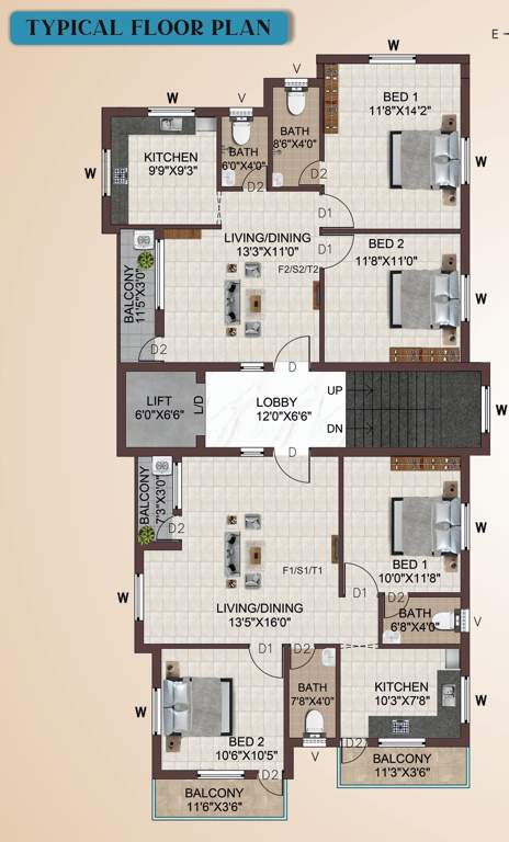  aiswaryam flats Aiswaryam Flats Cluster Plan from 1st to 3rd Floor