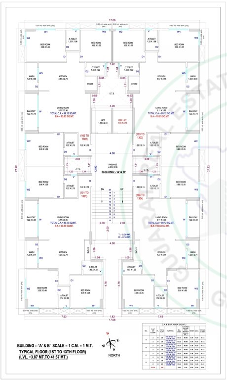  pratishtha palm Block A & B Cluster Plan from 1st to 13th Floor