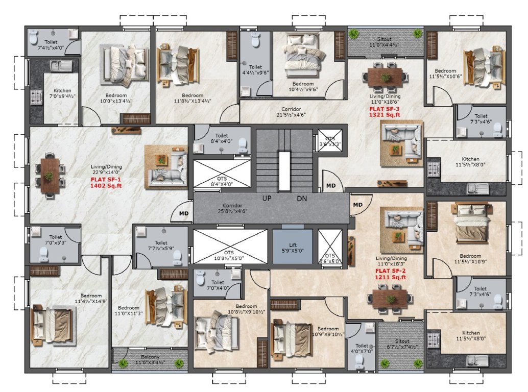  charan paradise Charan Paradise Cluster Plan for 2nd Floor