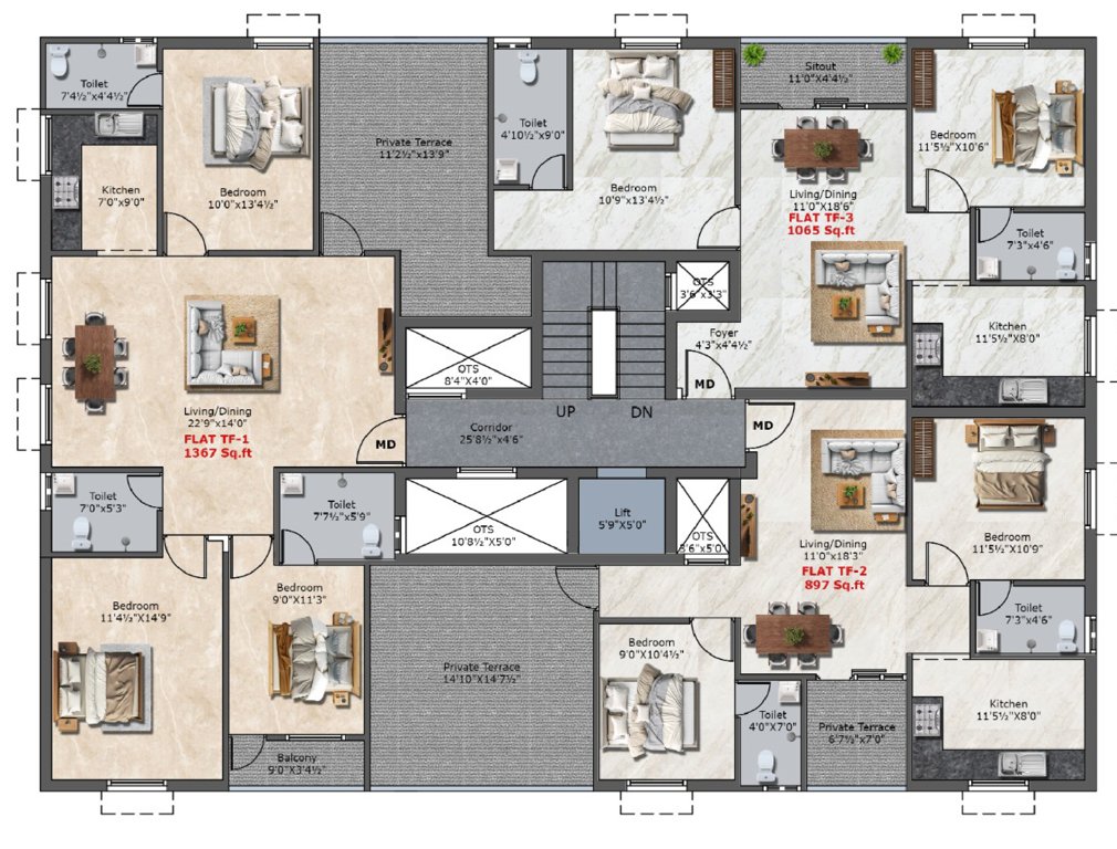  charan paradise Charan Paradise Cluster Plan for 3rd Floor
