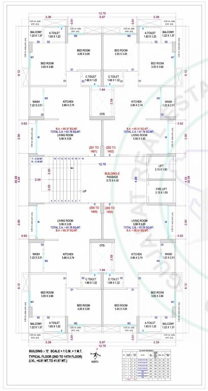 nilkanth heaven Block E Cluster Plan from 2nd to 14th Floor