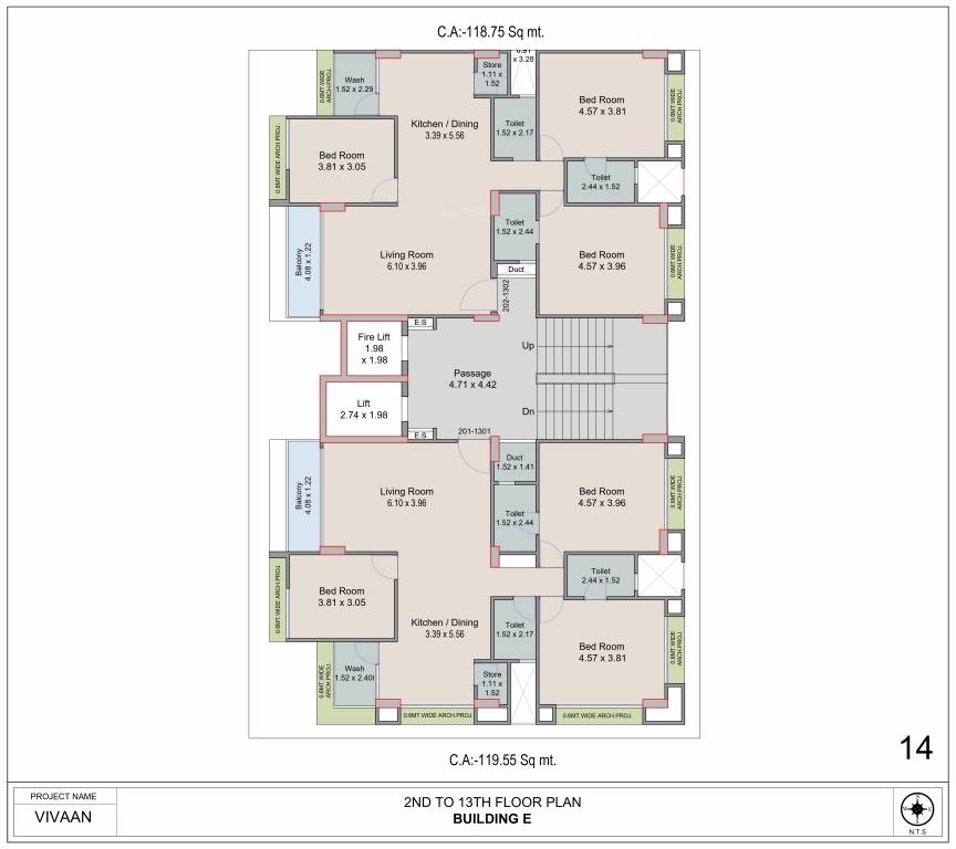  vivaan Block E Cluster Plan from 2nd to 13th Floor