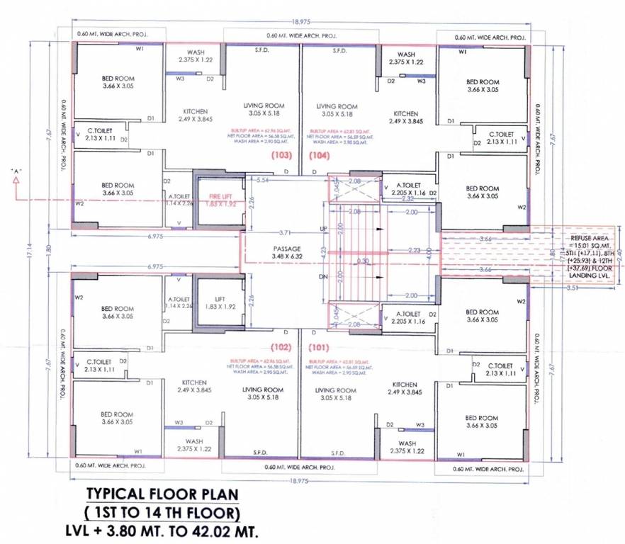  sarthi homes Tower B Cluster Plan from 1st to 14th Floor