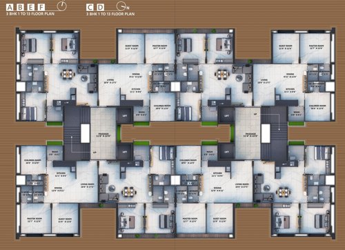  spectrum Tower A B C D E F Cluster Plan from 1st to 13th Floor