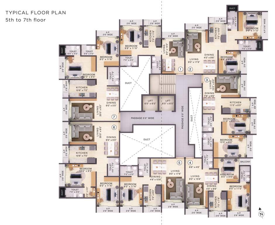  ekata residency Ekata Residency Cluster Plan from 5th to 7th Floor