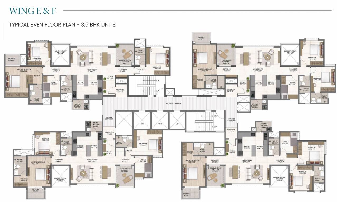  the earthscape phase 1 Wing E & F Cluster Plan typical floor