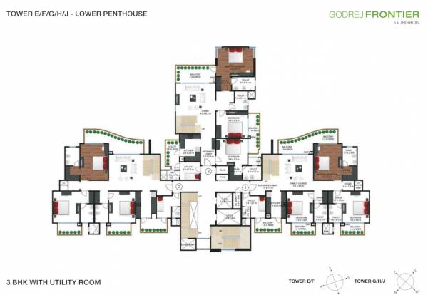  frontier Tower E, F, G, H, J  Lower Penthouse Cluster Plan