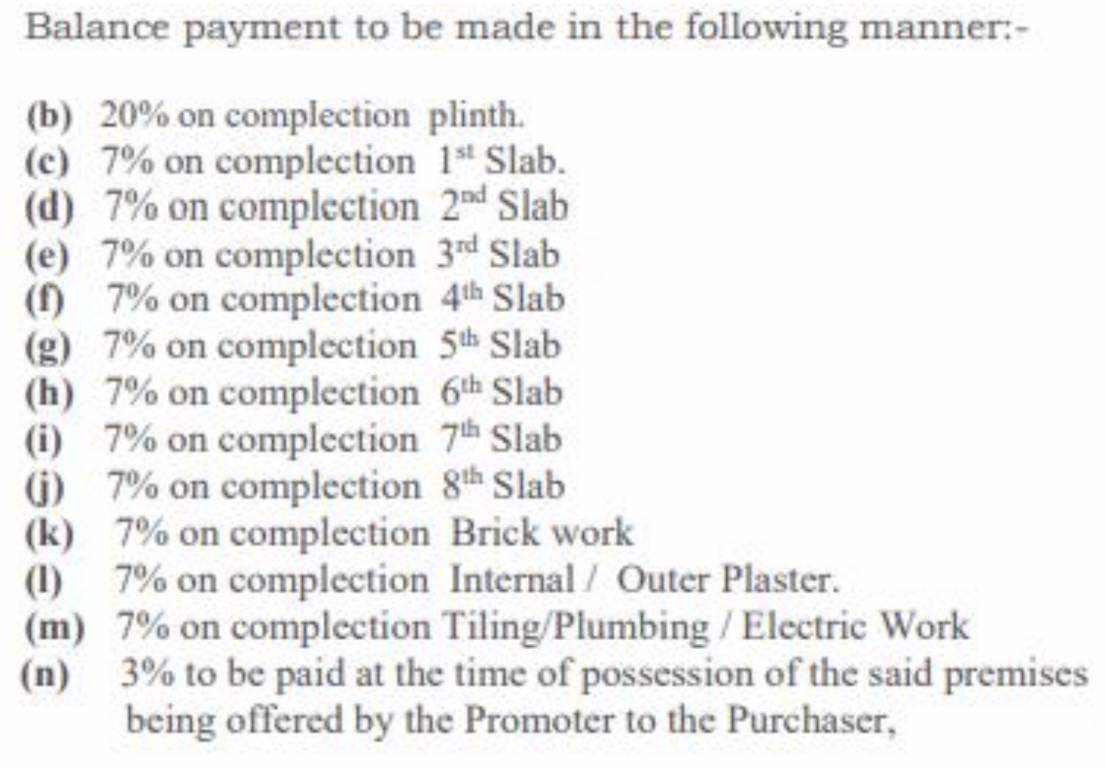 park Construction Linked Payment (CLP) Payment Plan