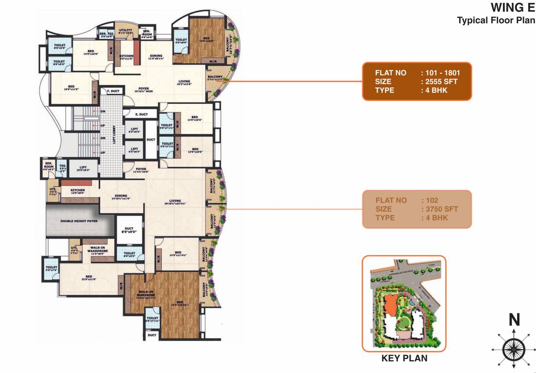 courtyard Wing E Typical Cluster Plan
