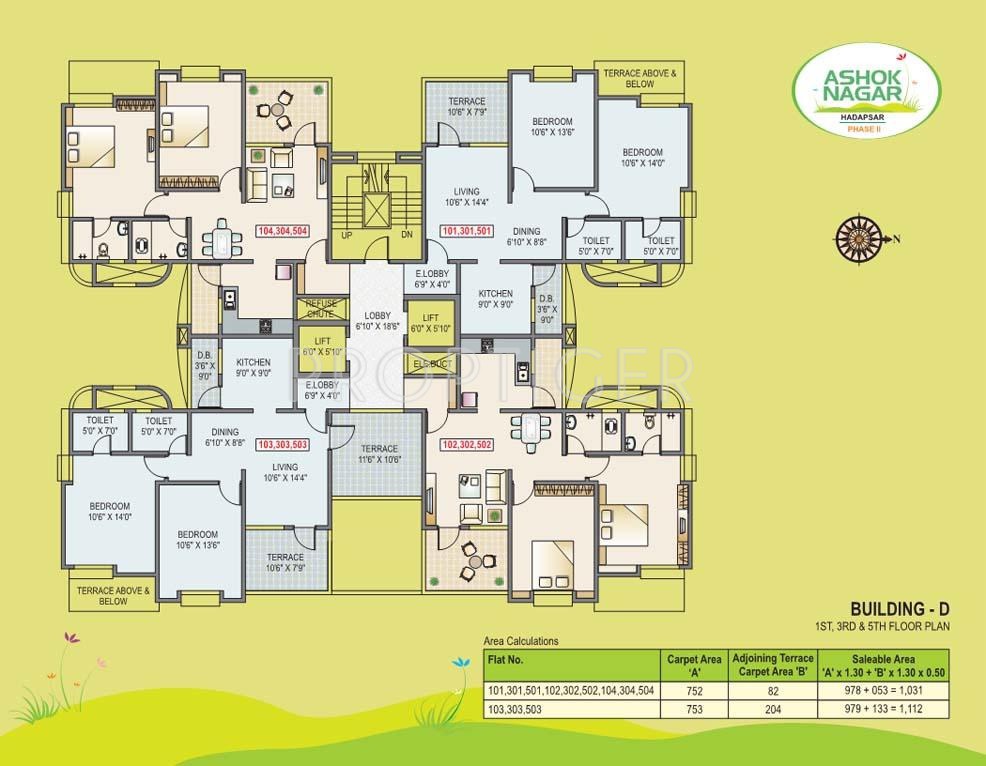 Harshad Constructions Ashok Nagar Phase II Building D 1st,3rd,5th Floor Cluster Plan