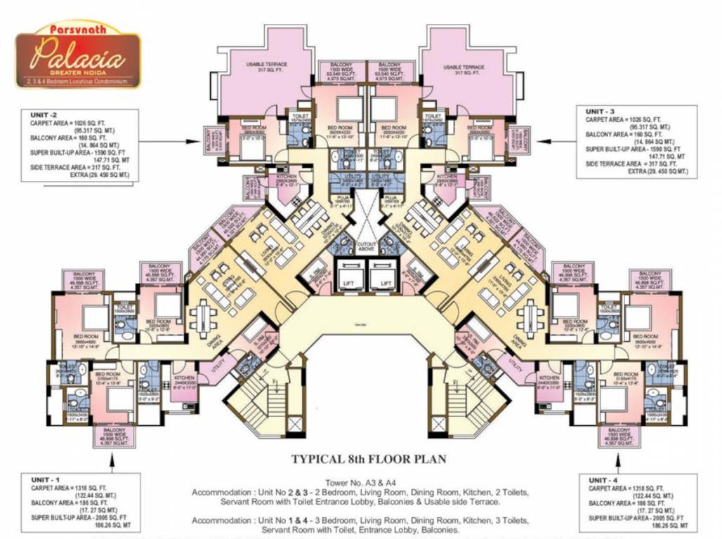 palacia phase 1 Tower A3, A4 Cluster Plan For 8th Floor