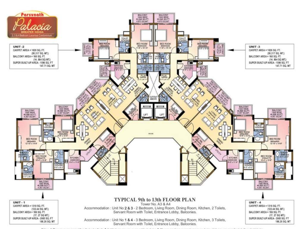 palacia phase 1 Tower A3, A4 Cluster Plan From 9th To 13th Floor