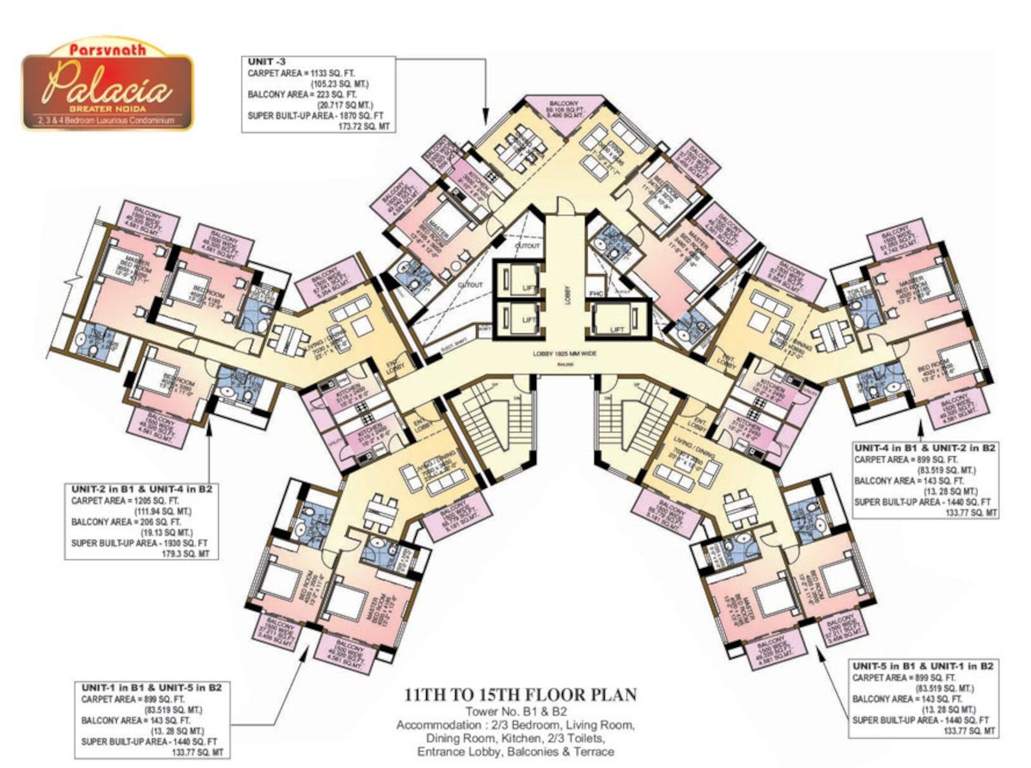 palacia phase 1 Tower B1, B2 Cluster Plan For 11th To 15th Floor