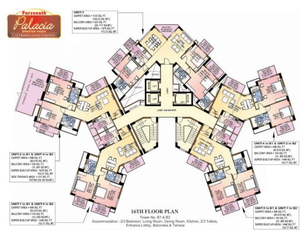  palacia-phase-1 Tower B1, B2 Cluster Plan For 16th Floor