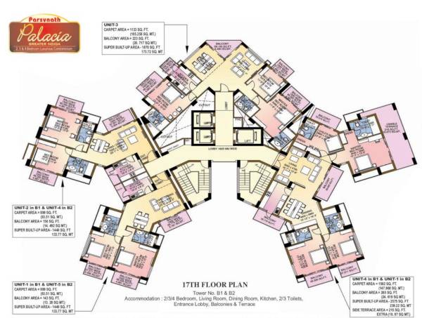  palacia-phase-1 Tower B1, B2 Cluster Plan For 17th Floor