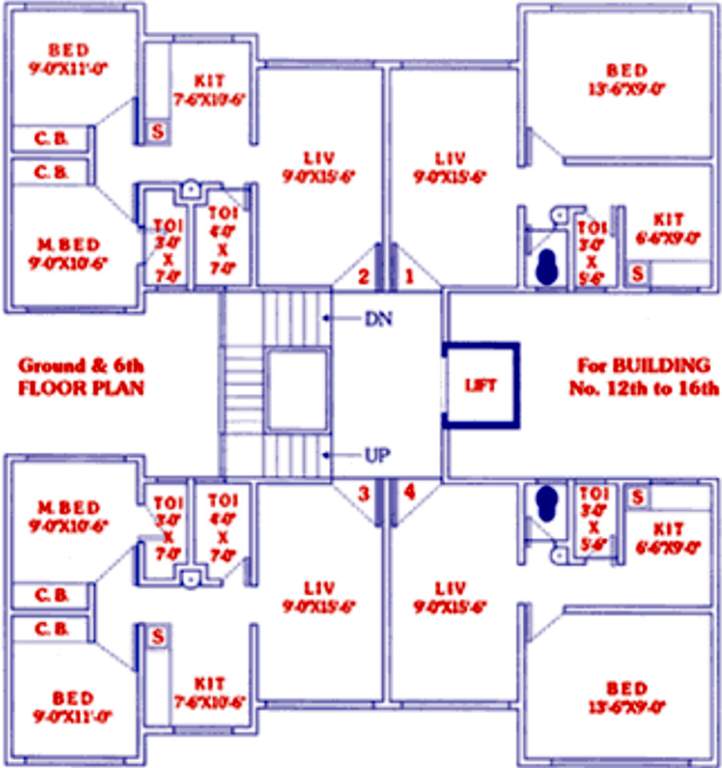 goldstar group siddharth nagar Building 12,13,14,15,16 Cluster Plan for ground & 6th floor