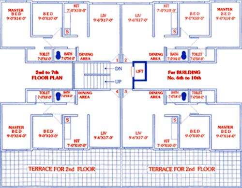 goldstar-group siddharth-nagar Building 6,7,8,9,10 Cluster Plan from 2nd to 7th Floor