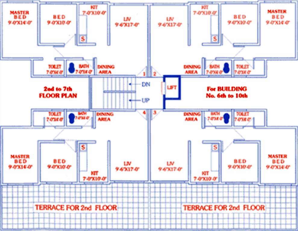 goldstar group siddharth nagar Building 6,7,8,9,10 Cluster Plan from 2nd to 7th Floor