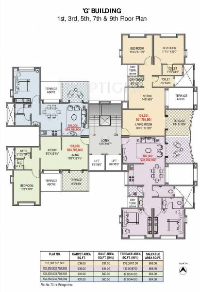 vyas-constructions whispering-wind-phase-ii Building G Odd Floor Cluster Plan