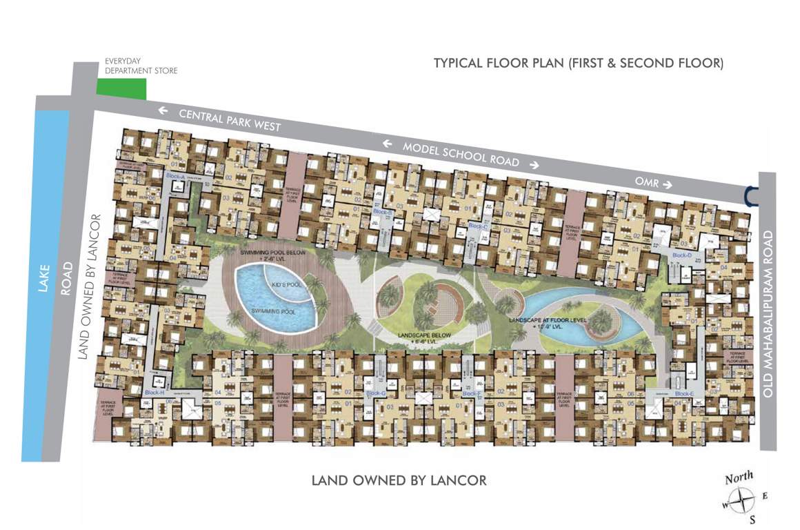 the central park lake front Block A To H Cluster Plan from 1st to 2nd Floor