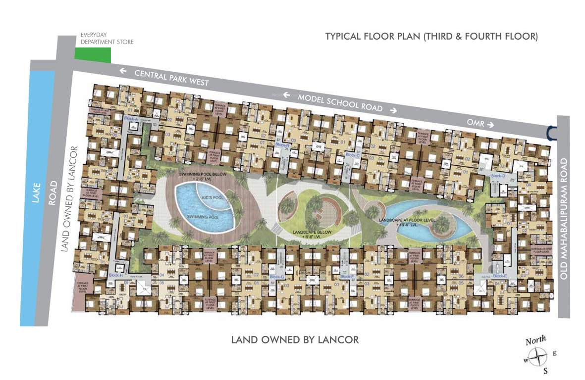 the central park lake front Block A To H Cluster Plan from 3rd to 4th Floor