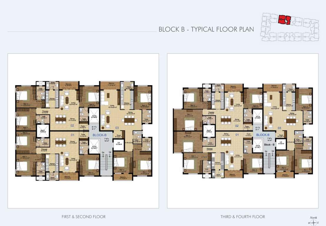the central park lake front Block B Cluster Plan from 1st to 4th Floor