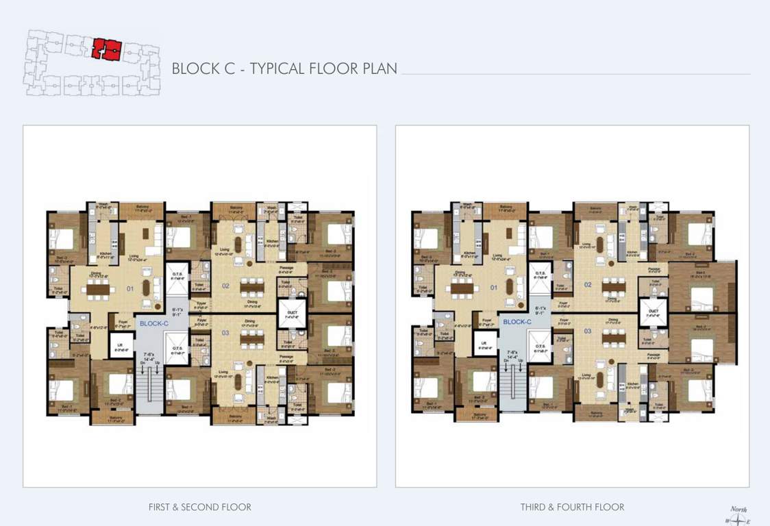 the central park lake front Block C Cluster Plan from 1st to 4th Floor