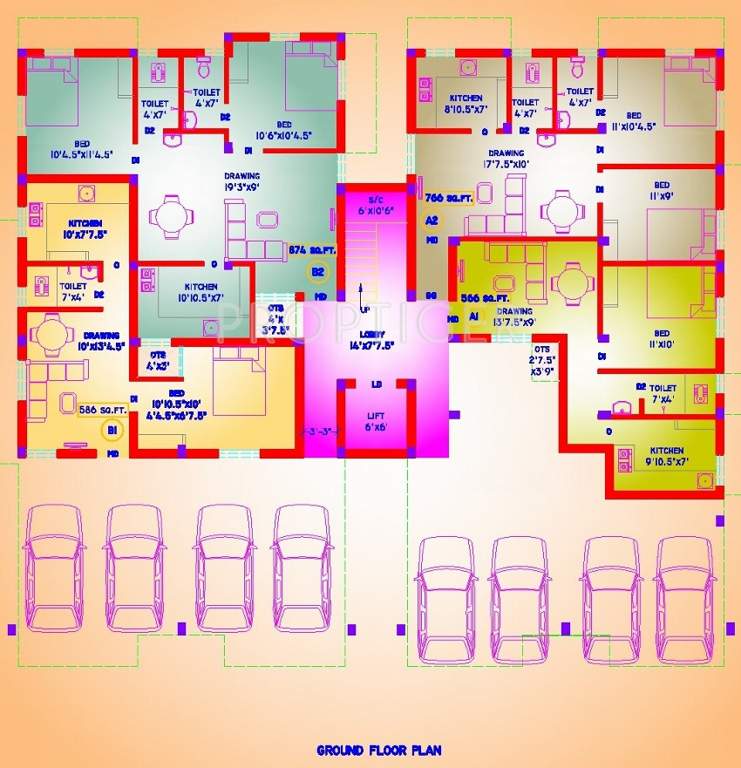 sara homes lotus Lotus Cluster Plan for ground Floor