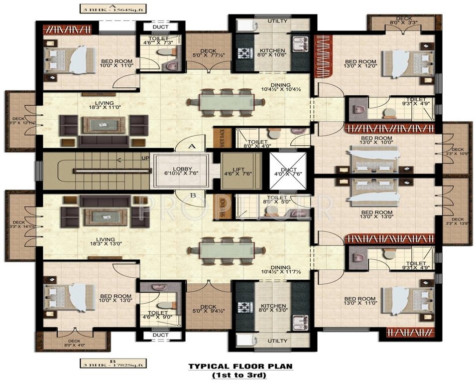deccan estates samriddhi Single Tower Cluster Plan from 1st to 3rd Floor