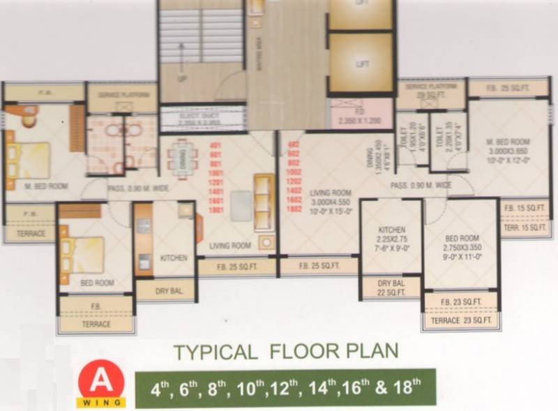 marvels-group shanti-heights Wing A Even Floor Cluster Plan