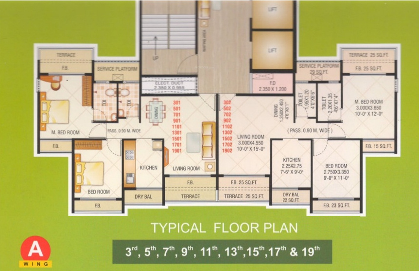 marvels group shanti heights Wing A Odd Floor Cluster Plan