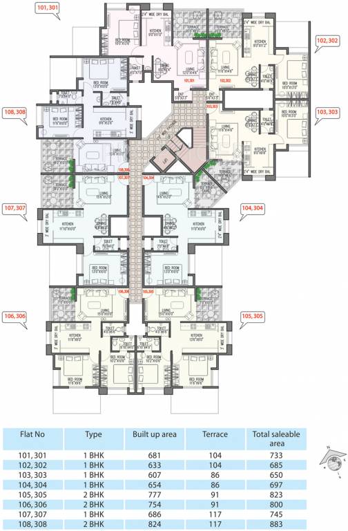 viniyog realtors waterfront Wing A Odd Floor Cluster Plan