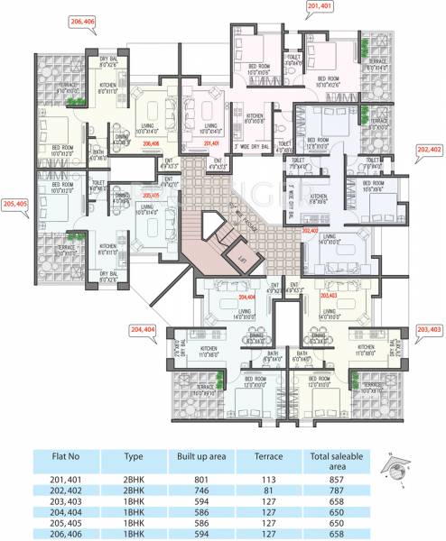 viniyog-realtors waterfront Wing C Even Floor Cluster Plan
