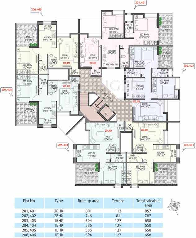 viniyog realtors waterfront Wing C Even Floor Cluster Plan