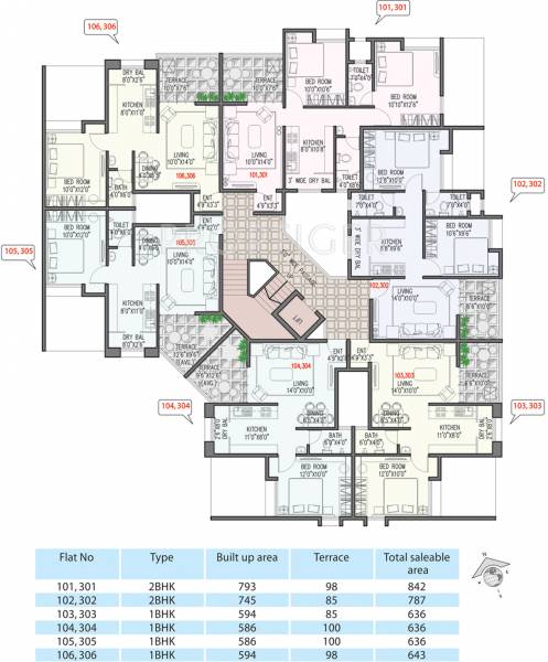 viniyog-realtors waterfront Wing C Odd Floor Cluster Plan