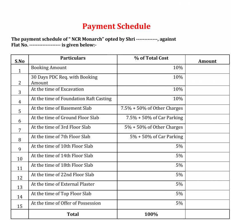ncr-monarch Construction Linked Payment (CLP) Payment Plan