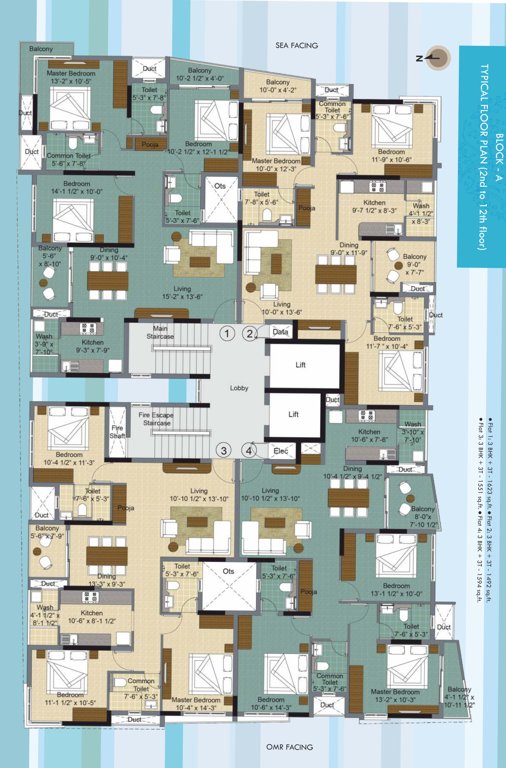 chandra vista Block A Cluster Plan from 2nd to 12th Floor