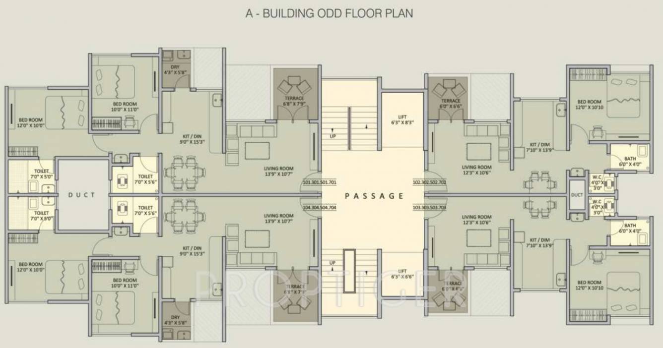 rainbow housing urban forest Building A Odd Floor  Cluster Plan