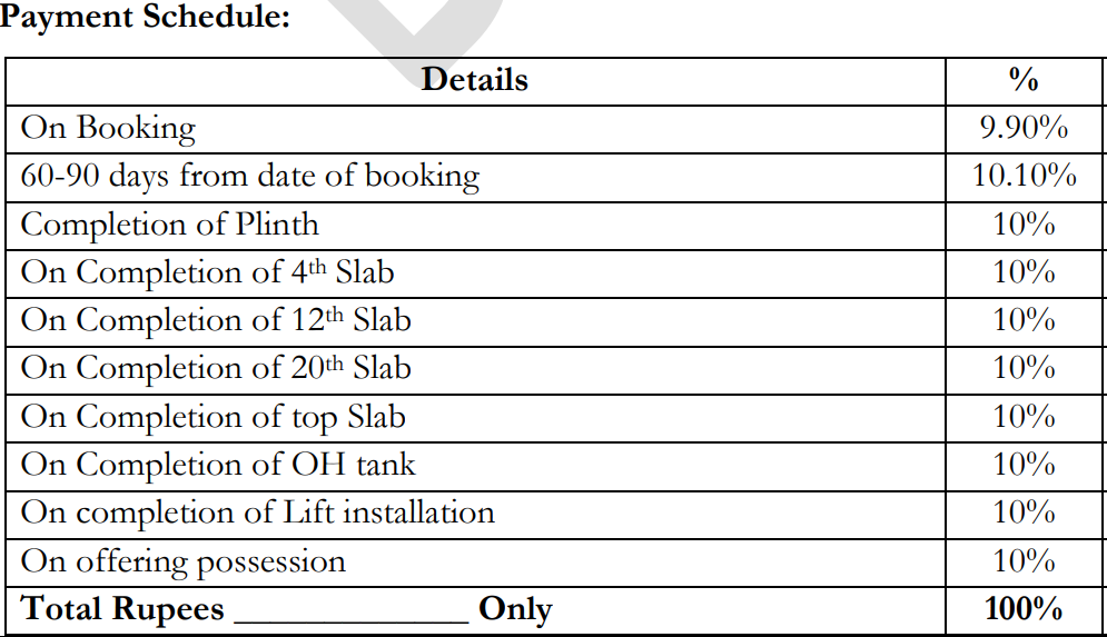 mars-suncity-housing-phase-ii Construction Linked Payment (CLP) Payment Plan