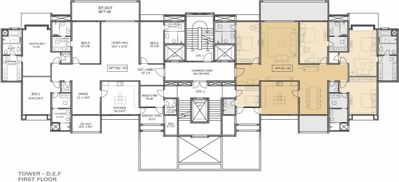  eon-waterfront Tower- D,E,F Cluster Plan for 1st Floor