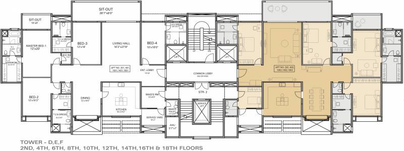  eon-waterfront Tower- D,E,F Cluster Plan for 2nd,4th,6th,8th,10th,12th,14th,16th & 18th Floor