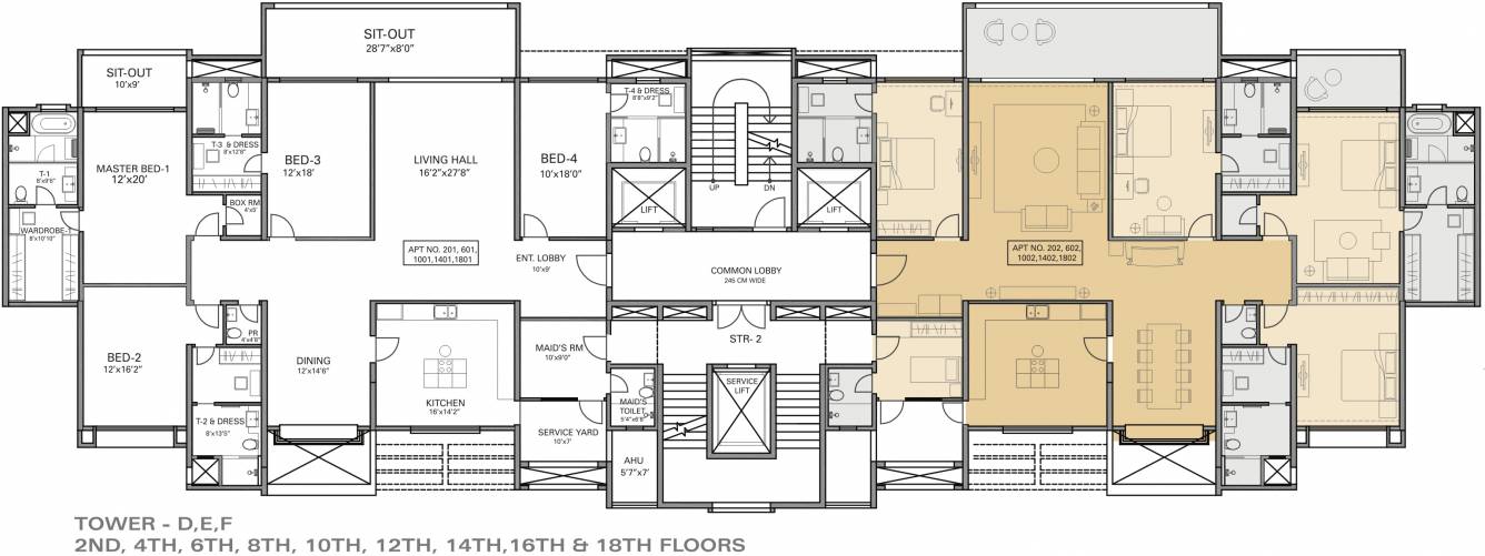 eon waterfront Tower D,E,F Cluster Plan for 2nd,4th,6th,8th,10th,12th,14th,16th & 18th Floor