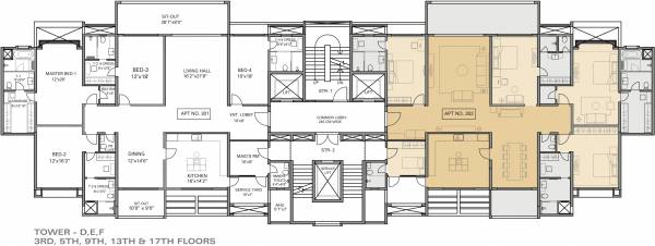  eon-waterfront Tower- D,E,F Cluster Plan for 3rd,5th,9th,13th & 17th Floor