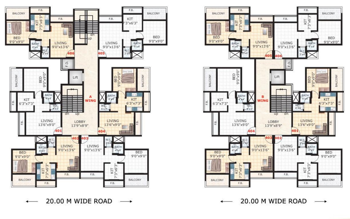  heights Fourth Floor Wing B Cluster Plan