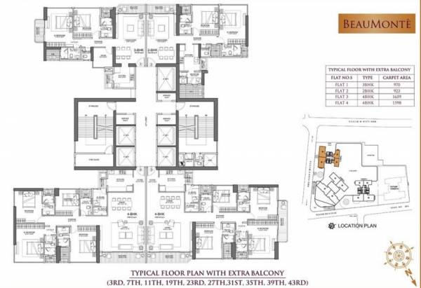  beaumonte Cluster Plan for Typical Floor With Extra Balcony
