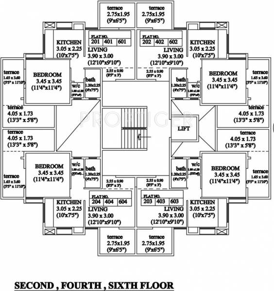 vakratund-developers aaditya-terraces Wing-B Even Floor Cluster Plan